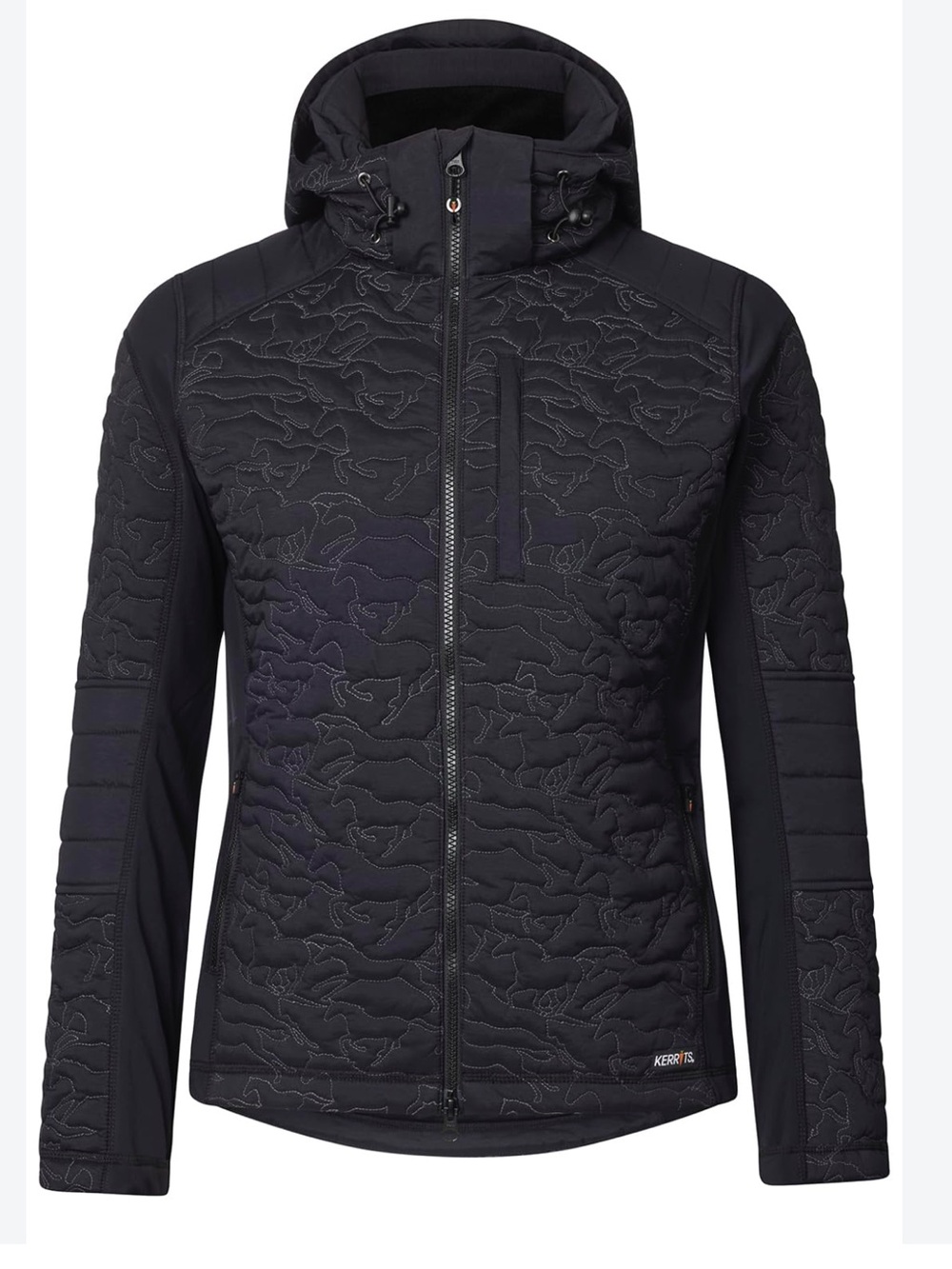 Kerrits Black Quilted Hooded Jacket Horse print